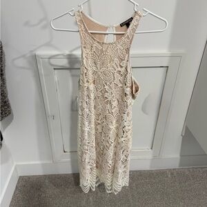 Express Cream Floral Lace Backless Dress